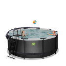 EXIT Black Leather Pool ø360x122cm mit Sandfilterpumpe und Abdeckung und Zubehörset - schwarz