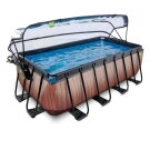 EXIT Wood Pool 400x200x122cm mit Sandfilterpumpe und Abdeckung und W&auml;rmepumpe - braun
