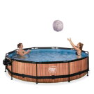EXIT Wood Pool ø360x76cm mit Filterpumpe und Abdeckung und Sonnensegel - braun