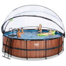 EXIT Wood Pool &oslash;450x122cm mit Sandfilterpumpe und Abdeckung - braun