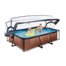 EXIT Wood Pool 300x200x65cm mit Filterpumpe und Abdeckung - braun