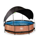 EXIT Wood Pool ø300x76cm mit Filterpump und Sonnensegel - braun