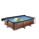 EXIT Wood Pool 300x200x65cm mit Filterpumpe und Sonnensegel - braun