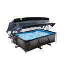 EXIT Black Wood Pool 220x150x65cm mit Filterpumpe und Abdeckung und Sonnensegel - schwarz