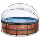 EXIT Wood Pool ø450x122cm mit Sandfilterpumpe und Abdeckung - braun