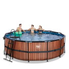 EXIT Wood Pool ø427x122cm mit Sandfilterpumpe und Abdeckung - braun