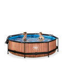 EXIT Wood Pool Ø300x76cm mit Filterpumpe & Abdeckung – Braun