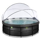 EXIT Black Leather Pool ø427x122cm mit Sandfilterpumpe und Abdeckung und Wärmepumpe - schwarz