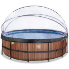 EXIT Wood Pool &oslash;488x122cm mit Sandfilterpumpe und Abdeckung - braun