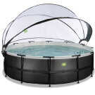 EXIT Black Leather Pool ø488x122cm mit Sandfilterpumpe und Abdeckung und Zubehörset - schwarz