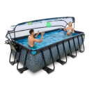 EXIT Stone Pool 400x200x100cm mit Sandfilterpumpe und Abdeckung - grau