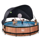 EXIT Wood Pool ø360x76cm mit Filterpump und Sonnensegel - braun