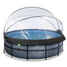EXIT Stone Pool ø427x122cm mit Sandfilterpumpe und Abdeckung - grau