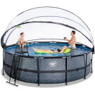 EXIT Stone Pool ø488x122cm mit Sandfilterpumpe und Abdeckung und Wärmepumpe - grau