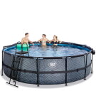 EXIT Stone Pool ø488x122cm mit Sandfilterpumpe und Abdeckung und Wärmepumpe - grau
