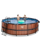 EXIT Wood Pool &oslash;450x122cm mit Sandfilterpumpe und Abdeckung - braun