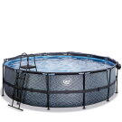 EXIT Stone Pool ø488x122cm mit Sandfilterpumpe und Abdeckung und Wärmepumpe - grau