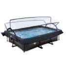 EXIT Black Wood Pool 300x200x65cm mit Filterpumpe und Abdeckung und Sonnensegel - schwarz