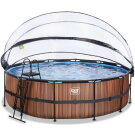 EXIT Wood Pool &oslash;488x122cm mit Sandfilterpumpe und Abdeckung und W&auml;rmepumpe - braun