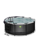 EXIT Black Leather Pool ø360x122cm mit Sandfilterpumpe und Abdeckung und Zubehörset - schwarz