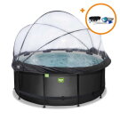 EXIT Black Leather Pool ø360x122cm mit Sandfilterpumpe und Abdeckung und Zubehörset - schwarz