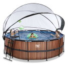 EXIT Wood Pool ø427x122cm mit Sandfilterpumpe und Abdeckung - braun