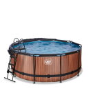 EXIT Wood Pool &oslash;360x122cm mit Sandfilterpumpe und Abdeckung - braun