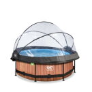 EXIT Wood Pool ø244x76cm mit Filterpumpe und Abdeckung und Sonnensegel - braun