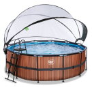 EXIT Wood Pool ø427x122cm mit Sandfilterpumpe und Abdeckung - braun