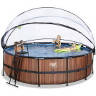 EXIT Wood Pool &oslash;488x122cm mit Sandfilterpumpe und Abdeckung - braun