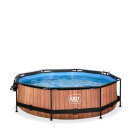 EXIT Wood Pool Ø300x76cm mit Filterpumpe & Abdeckung – Braun
