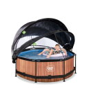 EXIT Wood Pool ø244x76cm mit Filterpumpe und Abdeckung und Sonnensegel - braun