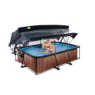 EXIT Wood Pool 220x150x65cm mit Filterpumpe und Abdeckung und Sonnensegel - braun