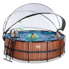EXIT Wood Pool ø427x122cm mit Sandfilterpumpe und Abdeckung - braun