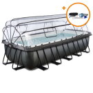 EXIT Black Leather Pool 540x250x122cm mit Sandfilterpumpe und Abdeckung und Zubehörset - schwarz