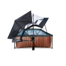 EXIT Wood Pool 220x150x65cm mit Filterpumpe und Abdeckung und Sonnensegel - braun