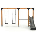EXIT Linea Robust 110 doppelte Holzschaukel mit Reckstange und Rutsche