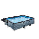 EXIT Stone Pool 300x200x65cm mit Filterpumpe und Abdeckung und Sonnensegel - grau