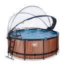 EXIT Wood Pool &oslash;360x122cm mit Sandfilterpumpe und Abdeckung und W&auml;rmepumpe - braun