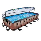 EXIT Wood Pool 540x250x100cm mit Sandfilterpumpe und Abdeckung und Wärmepumpe - braun