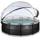 EXIT Black Leather Pool ø488x122cm mit Sandfilterpumpe und Abdeckung und Zubehörset - schwarz