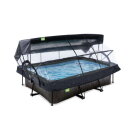 EXIT Black Wood Pool 220x150x65cm mit Filterpumpe und Abdeckung und Sonnensegel - schwarz