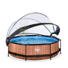 EXIT Wood Pool Ø300x76cm mit Filterpumpe & Abdeckung – Braun