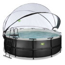 EXIT Black Leather Pool &oslash;427x122cm mit Sandfilterpumpe und Abdeckung und Zubeh&ouml;rset - schwarz