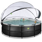EXIT Black Leather Pool ø488x122cm mit Sandfilterpumpe und Abdeckung und Zubehörset - schwarz