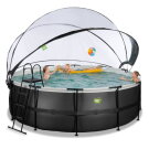EXIT Black Leather Pool ø427x122cm mit Sandfilterpumpe und Abdeckung und Wärmepumpe - schwarz