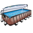 EXIT Wood Pool 540x250x122cm mit Sandfilterpumpe und Abdeckung und W&auml;rmepumpe - braun