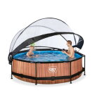 EXIT Wood Pool Ø300x76cm mit Filterpumpe & Abdeckung – Braun
