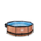 EXIT Wood Pool ø244x76cm mit Filterpumpe und Abdeckung und Sonnensegel - braun
