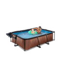 EXIT Wood Pool 220x150x65cm mit Filterpumpe und Abdeckung und Sonnensegel - braun